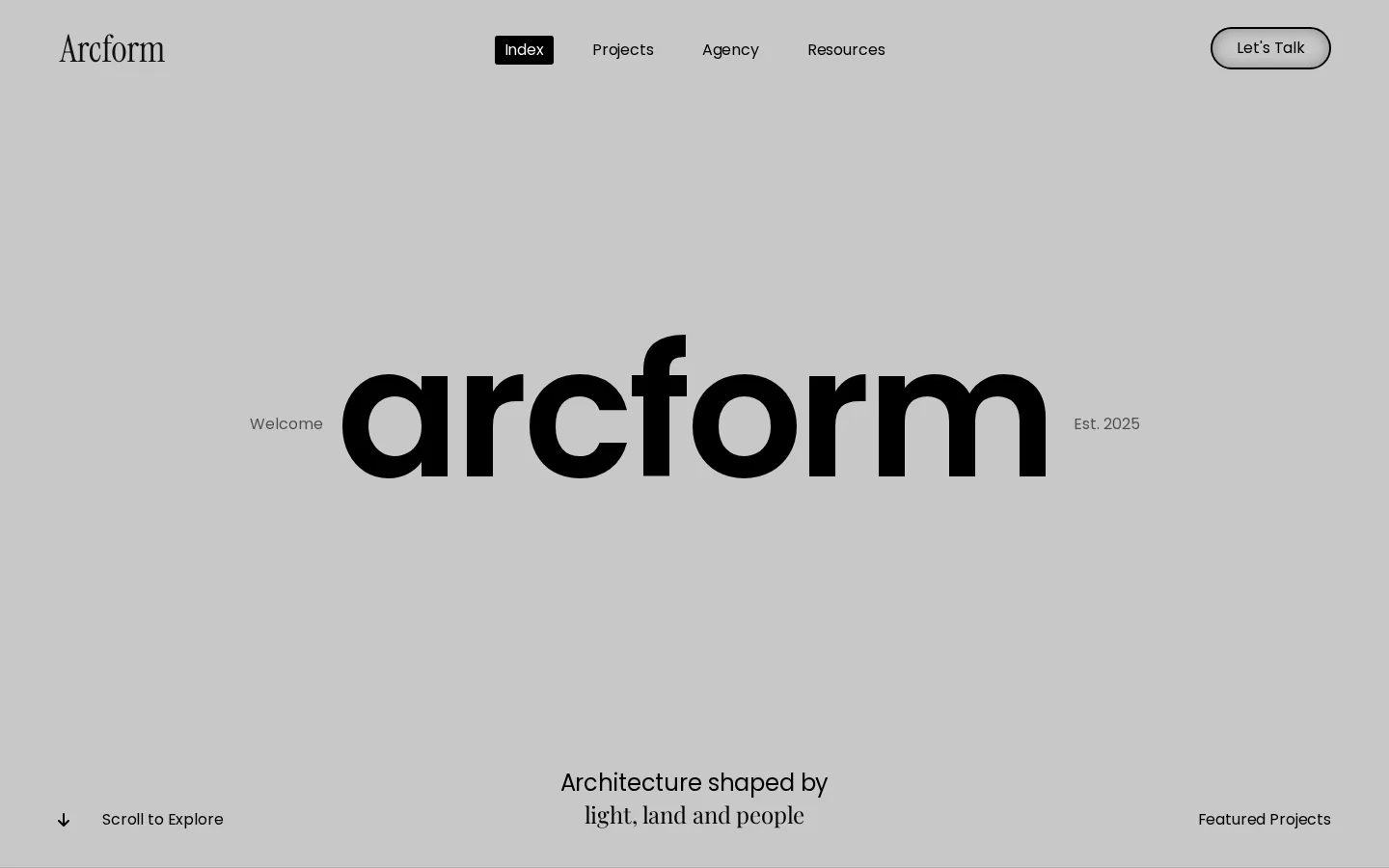 Minimal, large type — Arcform
